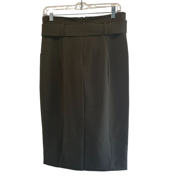 NY&C Size 8 Olive Green Pencil Knee Length Skirt With Belt & Pockets - Picture 6 of 13